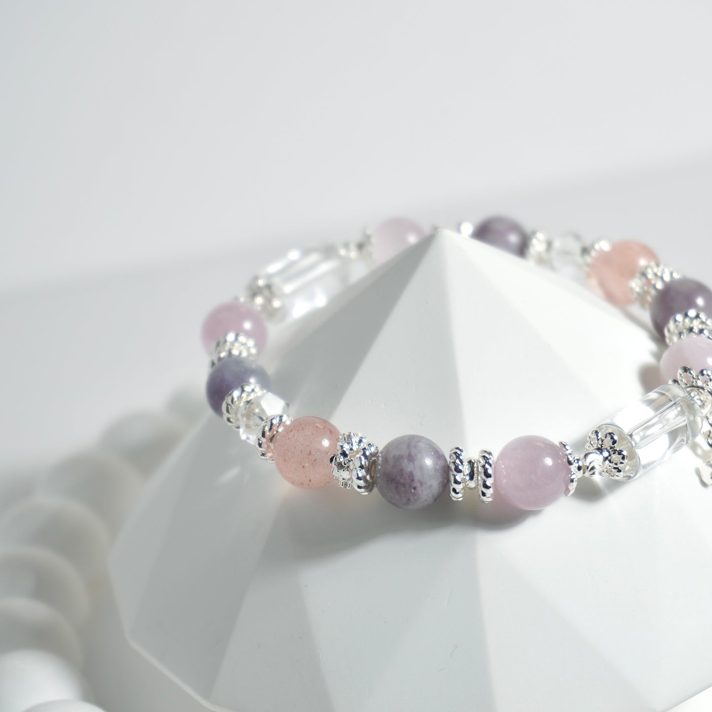 Clear Quartz, Kunzite, Purple Mica & Strawberry Quartz Crystal Bracelet