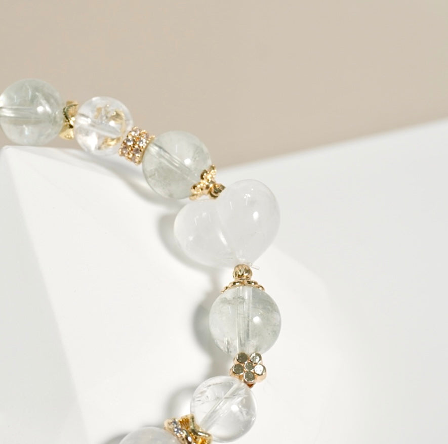 Prasiolite, White Azeztulite, Moonstone, White Phantom Quartz Crystal Bracelet