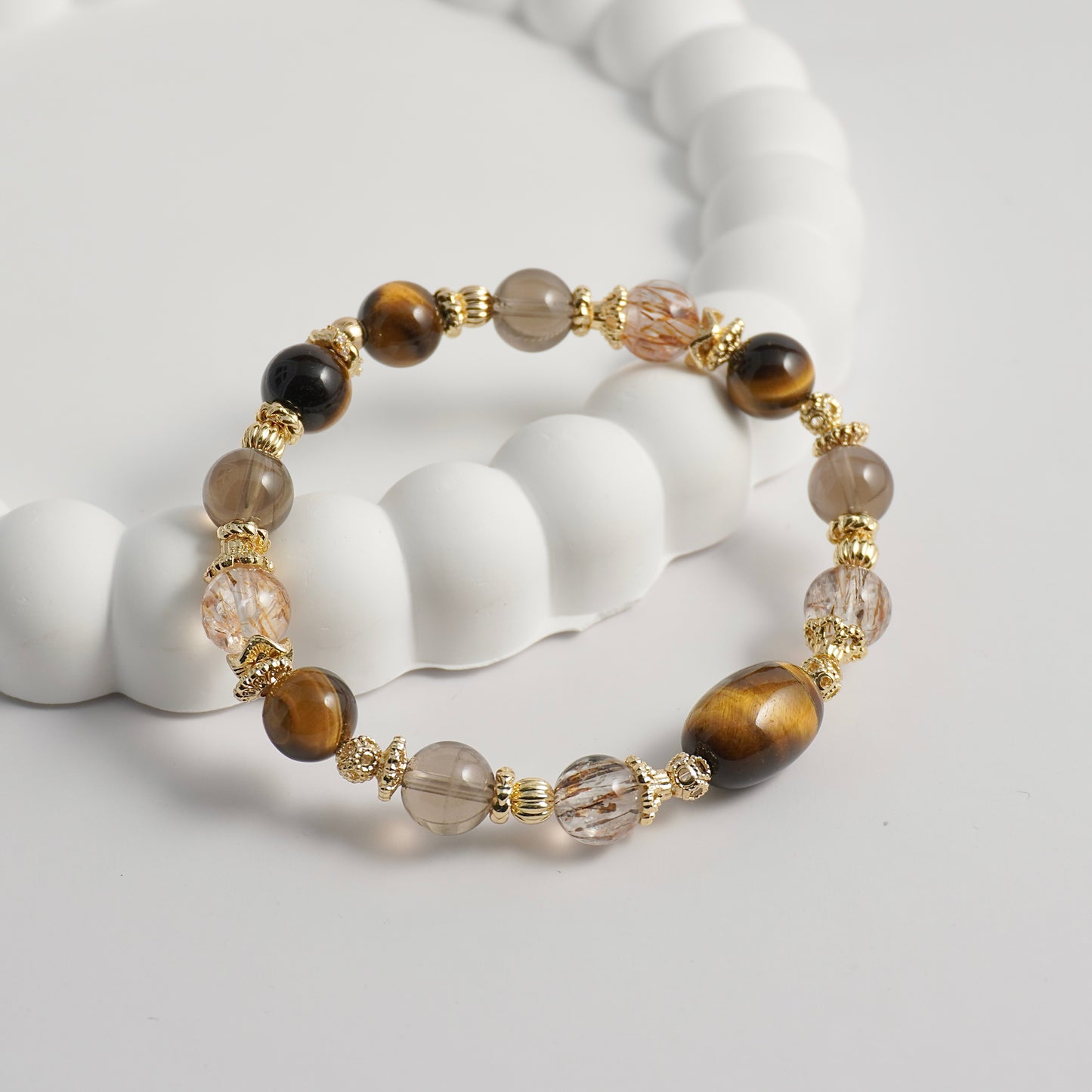 Yellow Tiger’s Eye, Black Gold Super 7 & Smoky Quartz Crystal Bracelet