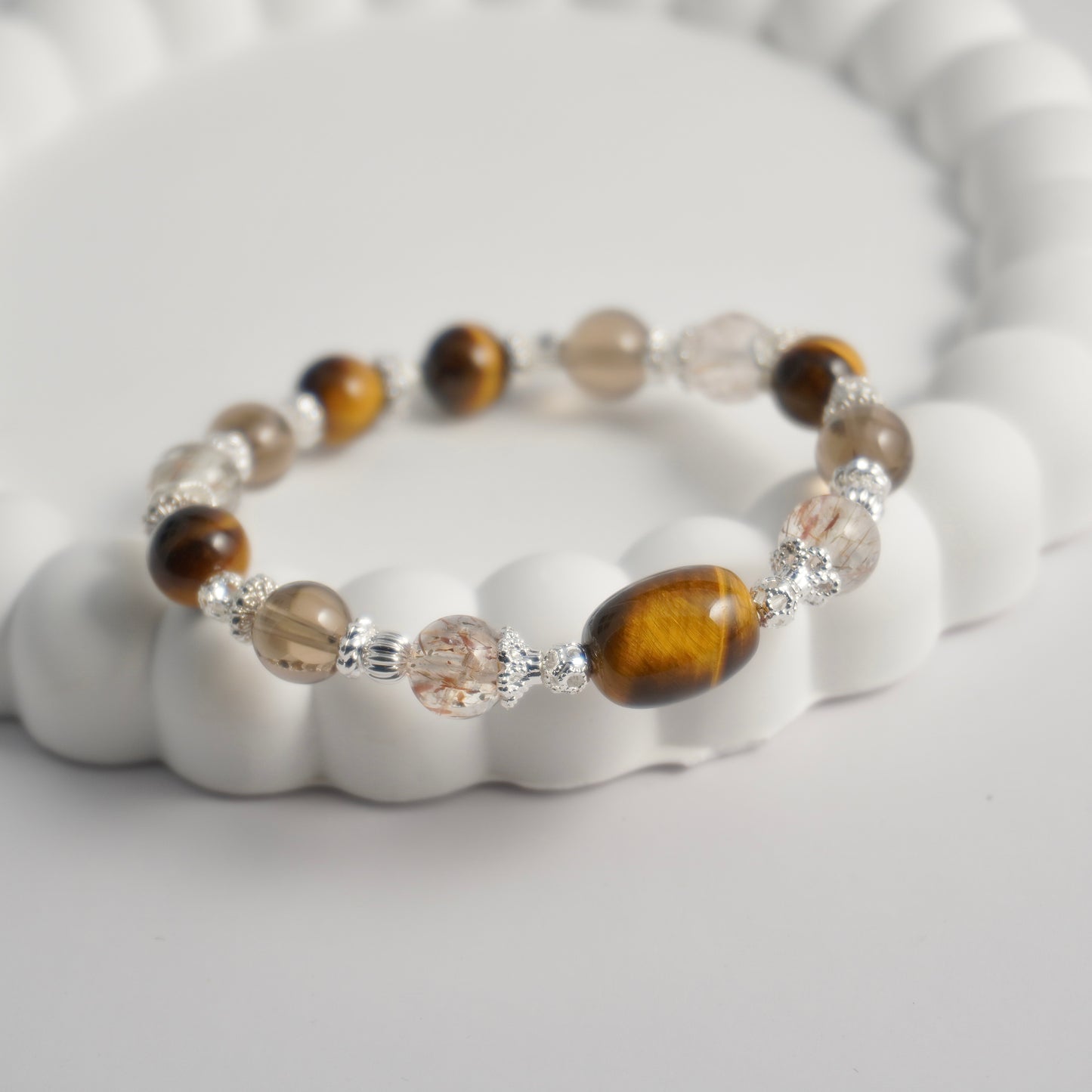Yellow Tiger’s Eye, Black Gold Super 7 & Smoky Quartz Crystal Bracelet