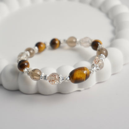 Yellow Tiger’s Eye, Black Gold Super 7 & Smoky Quartz Crystal Bracelet