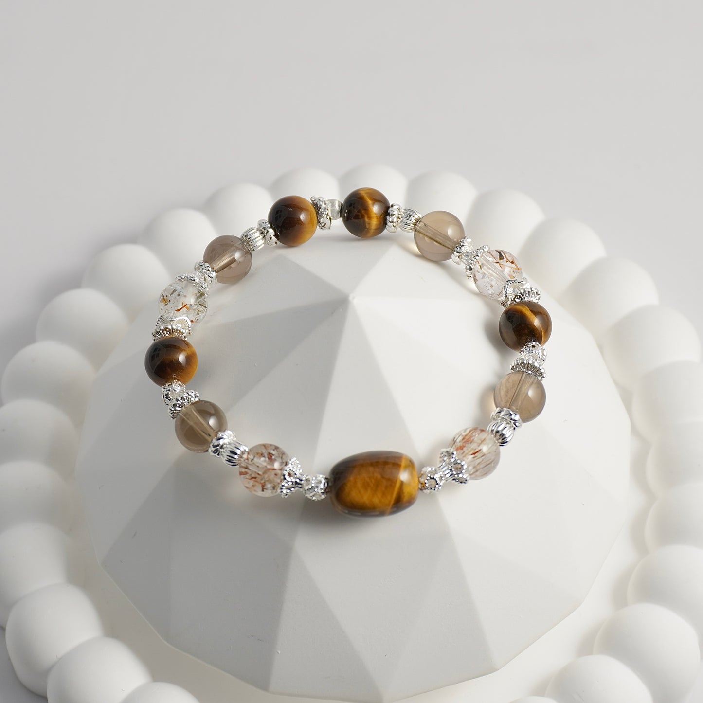 Yellow Tiger’s Eye, Black Gold Super 7 & Smoky Quartz Crystal Bracelet