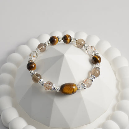 Yellow Tiger’s Eye, Black Gold Super 7 & Smoky Quartz Crystal Bracelet
