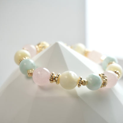 Harmony & Calmness | Rose Quartz, Shell bead & Green Angel Larimar Crystal Bracelet