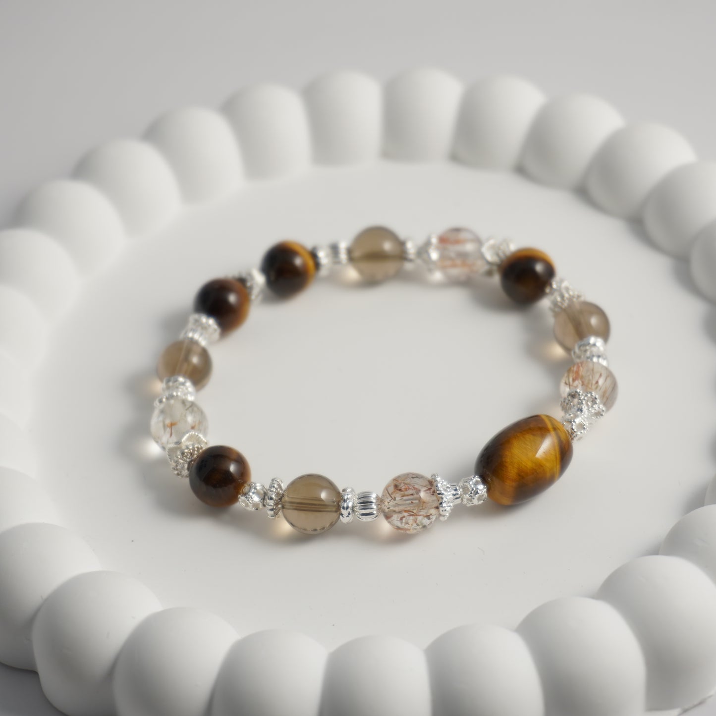 Yellow Tiger’s Eye, Black Gold Super 7 & Smoky Quartz Crystal Bracelet