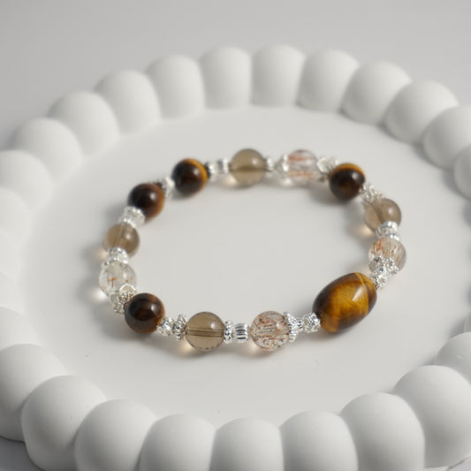Yellow Tiger’s Eye, Black Gold Super 7 & Smoky Quartz Crystal Bracelet