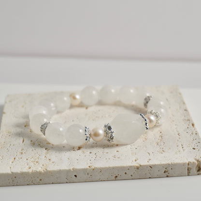 White Phantom Quartz & Freshwater Pearl Crystal Bracelet