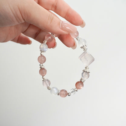 Rose Quartz, Moonstone, Strawberry Quartz, Clear Quartz, Pink Lepidolite Crystal Bracelet