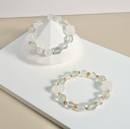 Prasiolite, White Azeztulite, Moonstone, White Phantom Quartz Crystal Bracelet