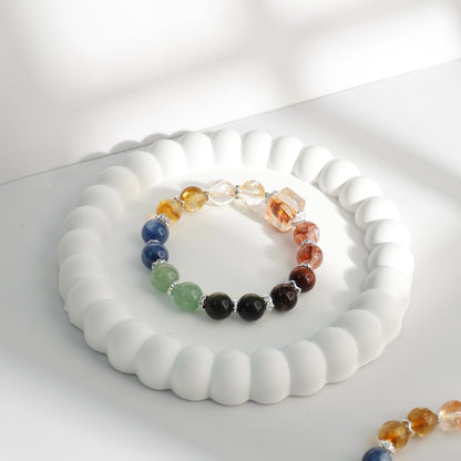 Hematoid Quartz, Honey Citrine, Kyanite, Green Strawberry Quartz, Gold Obsidian & Red Tiger’s Eye Crystal Bracelet