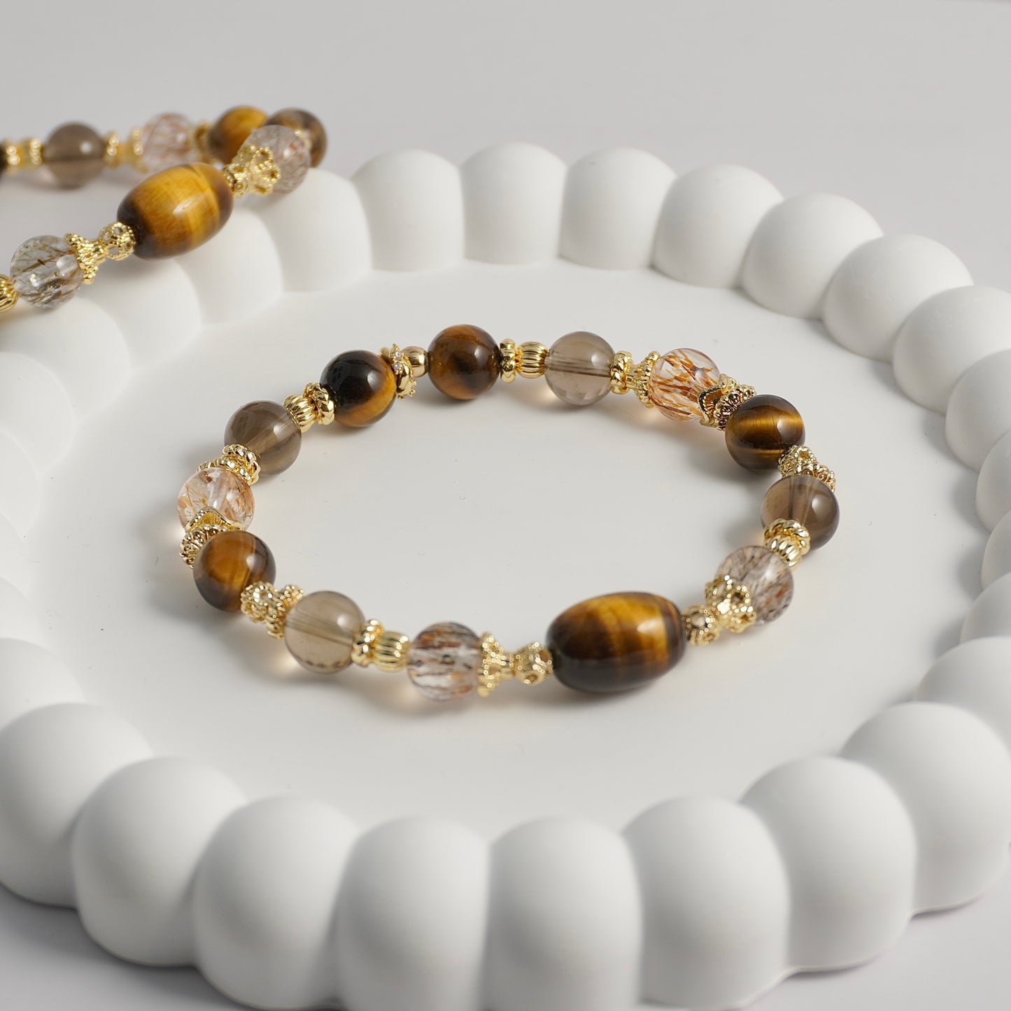 Yellow Tiger’s Eye, Black Gold Super 7 & Smoky Quartz Crystal Bracelet