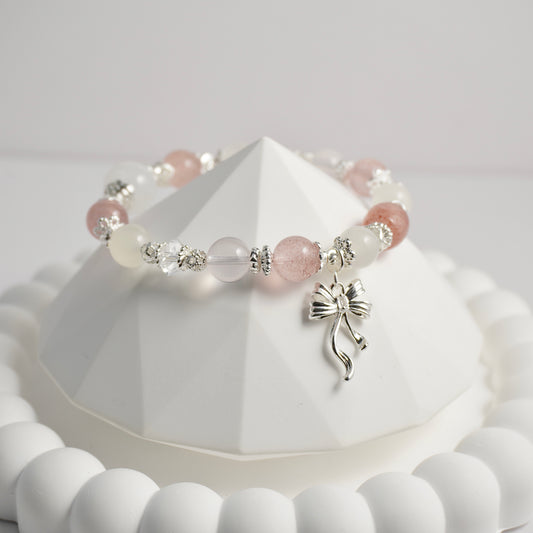 White Phantom Quartz, Strawberry Quartz, White Moonstone, Clear Quartz & Rose Quartz Crystal Bracelet