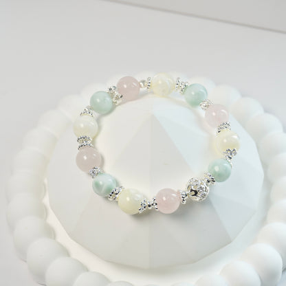 Harmony & Calmness | Rose Quartz, Shell bead & Green Angel Larimar Crystal Bracelet