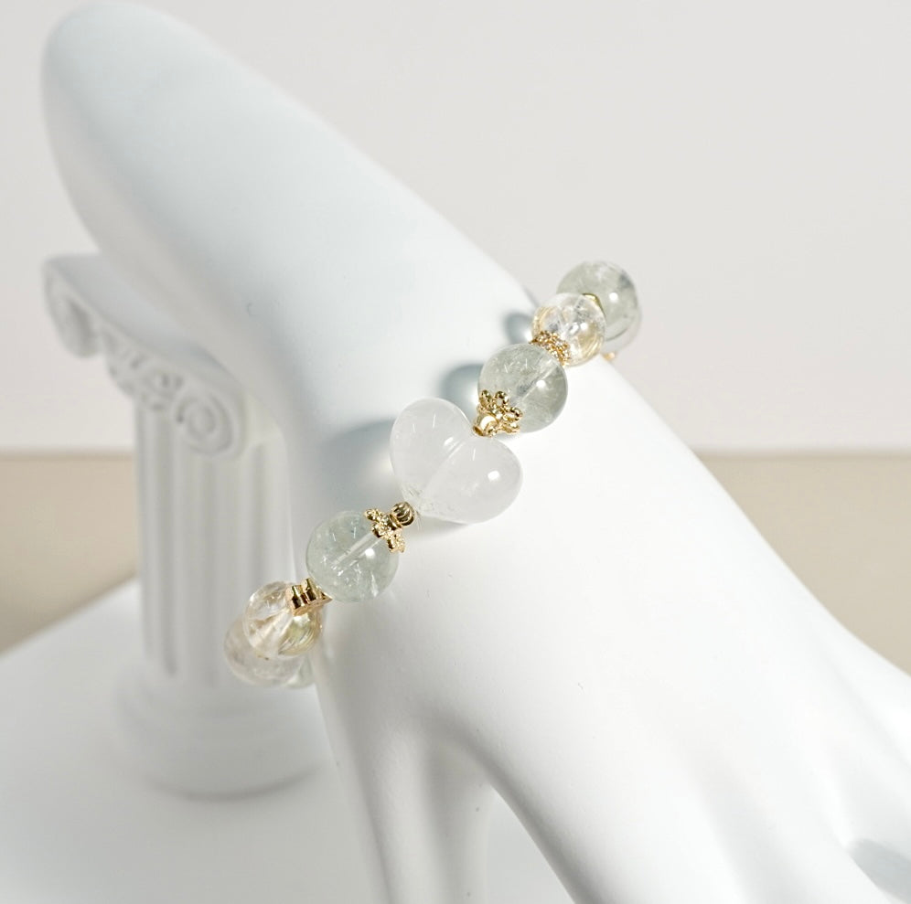Prasiolite, White Azeztulite, Moonstone, White Phantom Quartz Crystal Bracelet