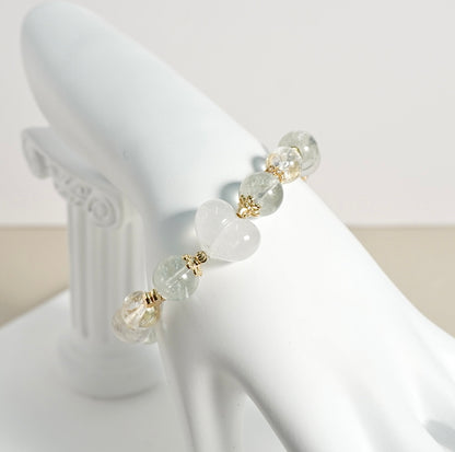 Prasiolite, White Azeztulite, Moonstone, White Phantom Quartz Crystal Bracelet