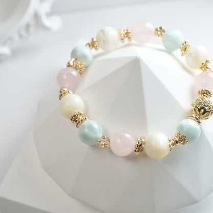 Harmony & Calmness | Rose Quartz, Shell bead & Green Angel Larimar Crystal Bracelet