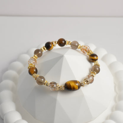 Yellow Tiger’s Eye, Black Gold Super 7 & Smoky Quartz Crystal Bracelet