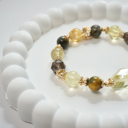 Confidence, Strength & Opportunities | Citrine, Pietersite & Icy Obsidian Crystal Bracelet