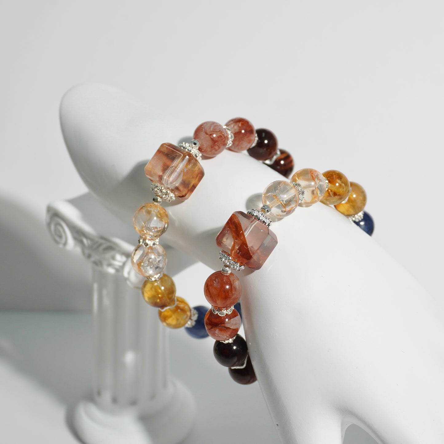 Hematoid Quartz, Honey Citrine, Kyanite, Green Strawberry Quartz, Gold Obsidian & Red Tiger’s Eye Crystal Bracelet