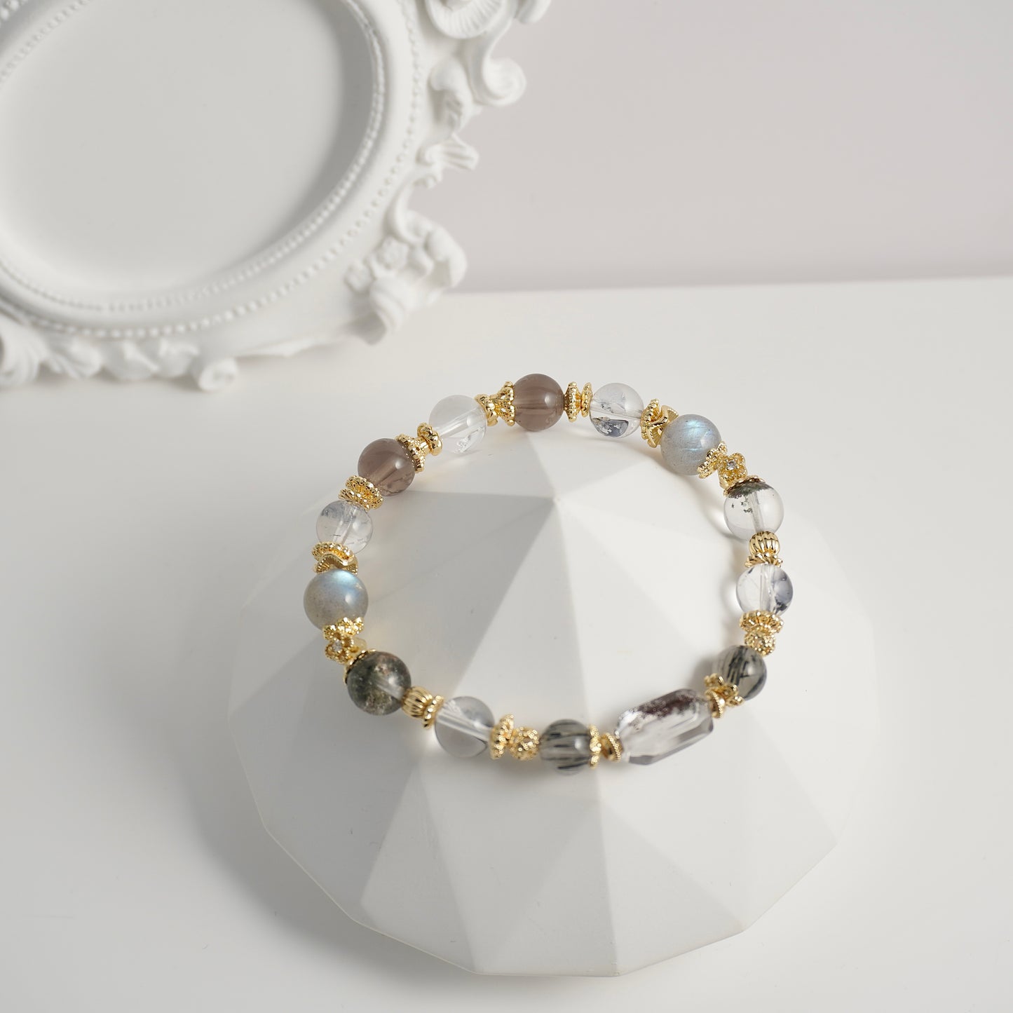 Protection, Clarity & Strength | Phantom Quartz, Black Rutilated Quartz, Herkimer Diamond & Clear Quartz Crystal Bracelet