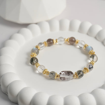 Protection, Clarity & Strength | Phantom Quartz, Black Rutilated Quartz, Herkimer Diamond & Clear Quartz Crystal Bracelet