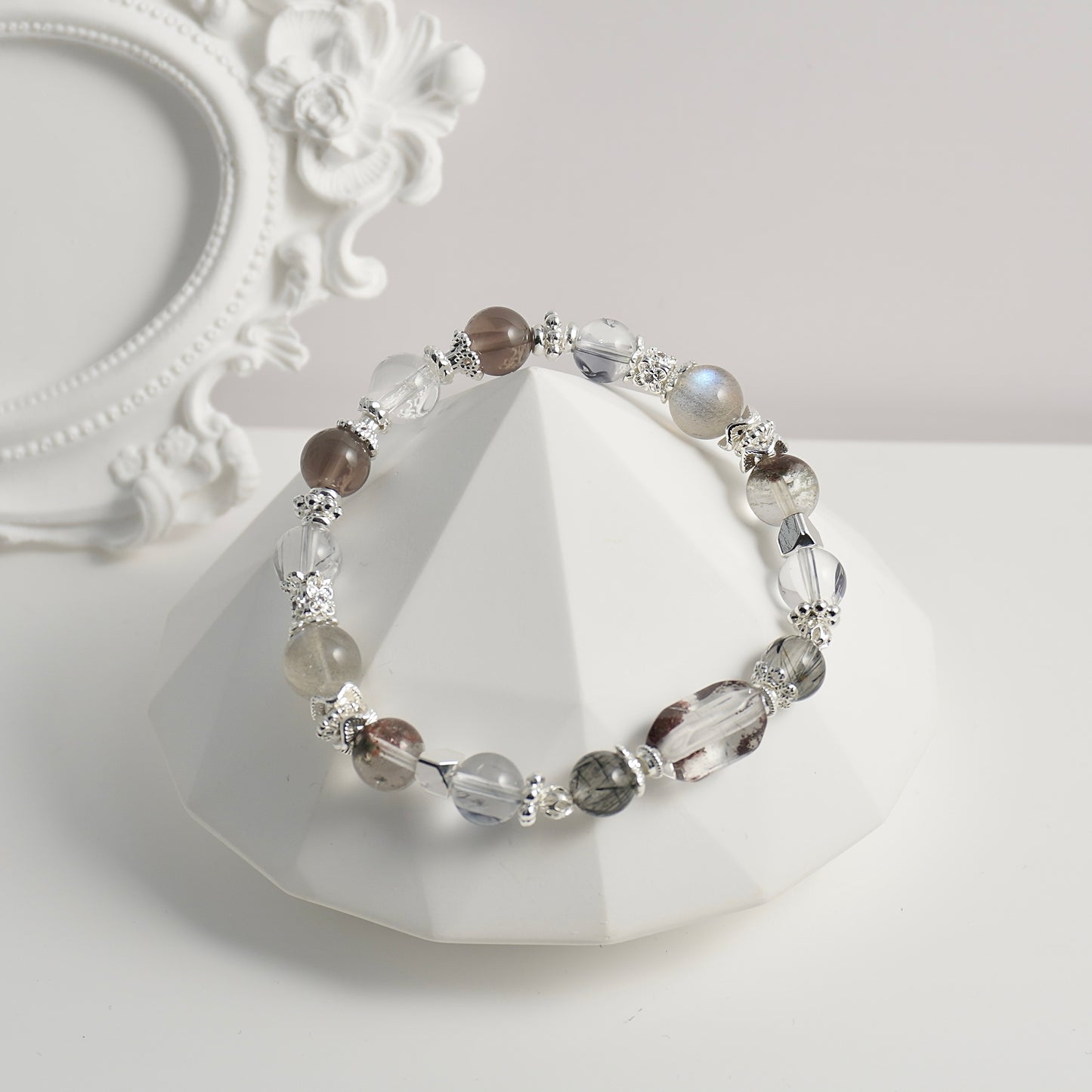 Protection, Clarity & Strength | Phantom Quartz, Black Rutilated Quartz, Herkimer Diamond & Clear Quartz Crystal Bracelet