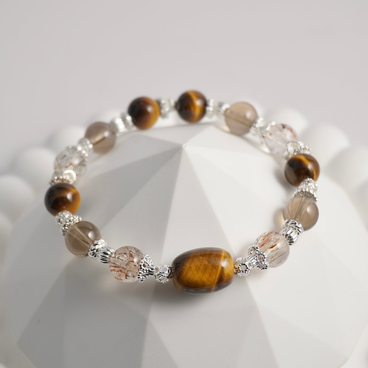 Yellow Tiger’s Eye, Black Gold Super 7 & Smoky Quartz Crystal Bracelet
