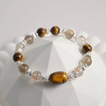 Yellow Tiger’s Eye, Black Gold Super 7 & Smoky Quartz Crystal Bracelet