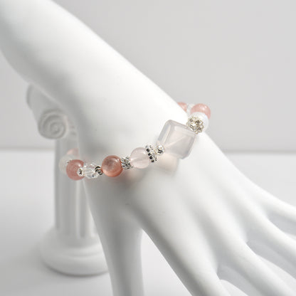 Rose Quartz, Moonstone, Strawberry Quartz, Clear Quartz, Pink Lepidolite Crystal Bracelet