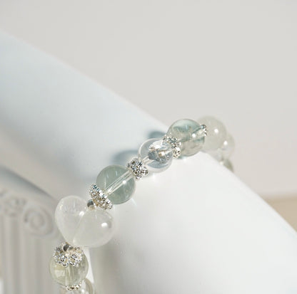 Prasiolite, White Azeztulite, Moonstone, White Phantom Quartz Crystal Bracelet