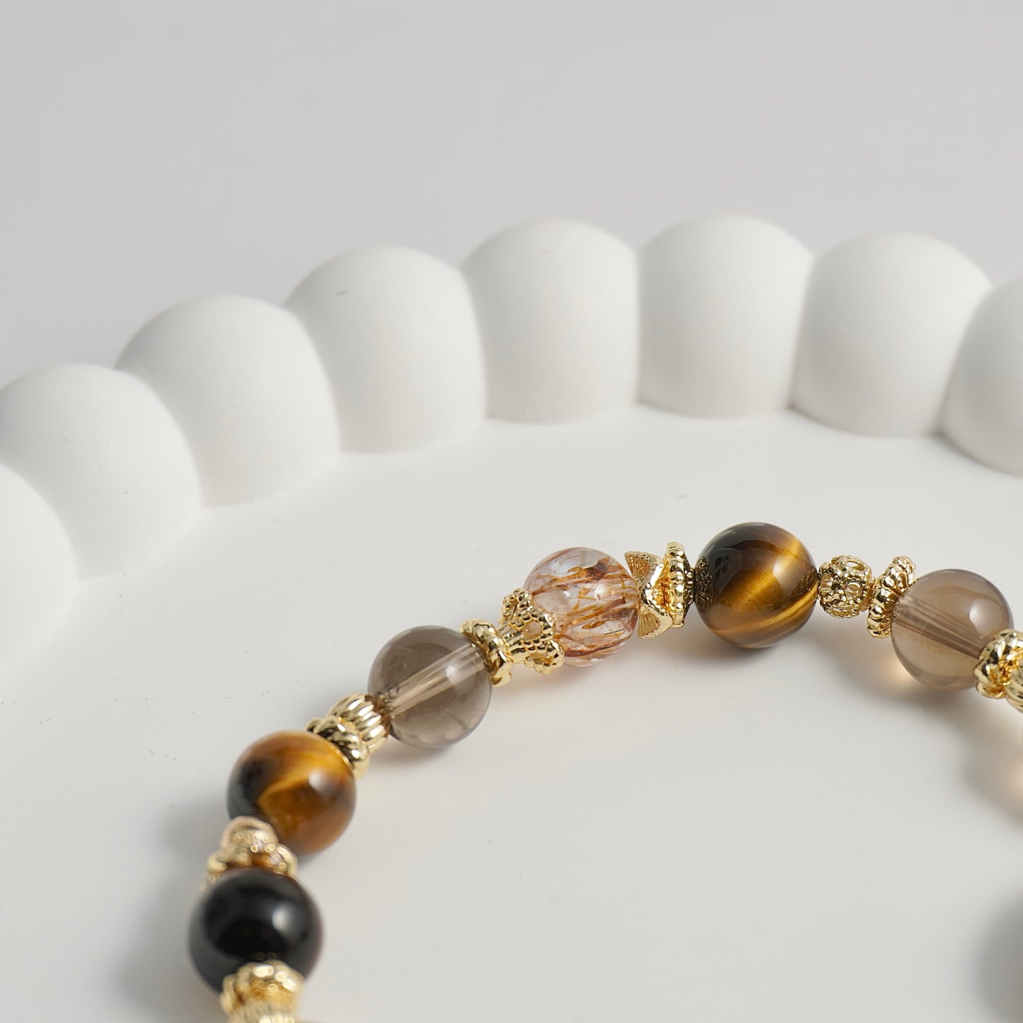 Yellow Tiger’s Eye, Black Gold Super 7 & Smoky Quartz Crystal Bracelet