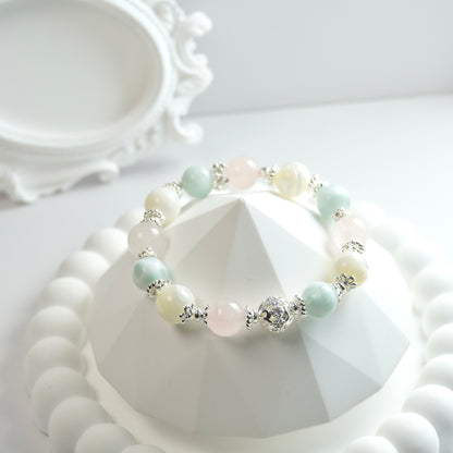 Harmony & Calmness | Rose Quartz, Shell bead & Green Angel Larimar Crystal Bracelet