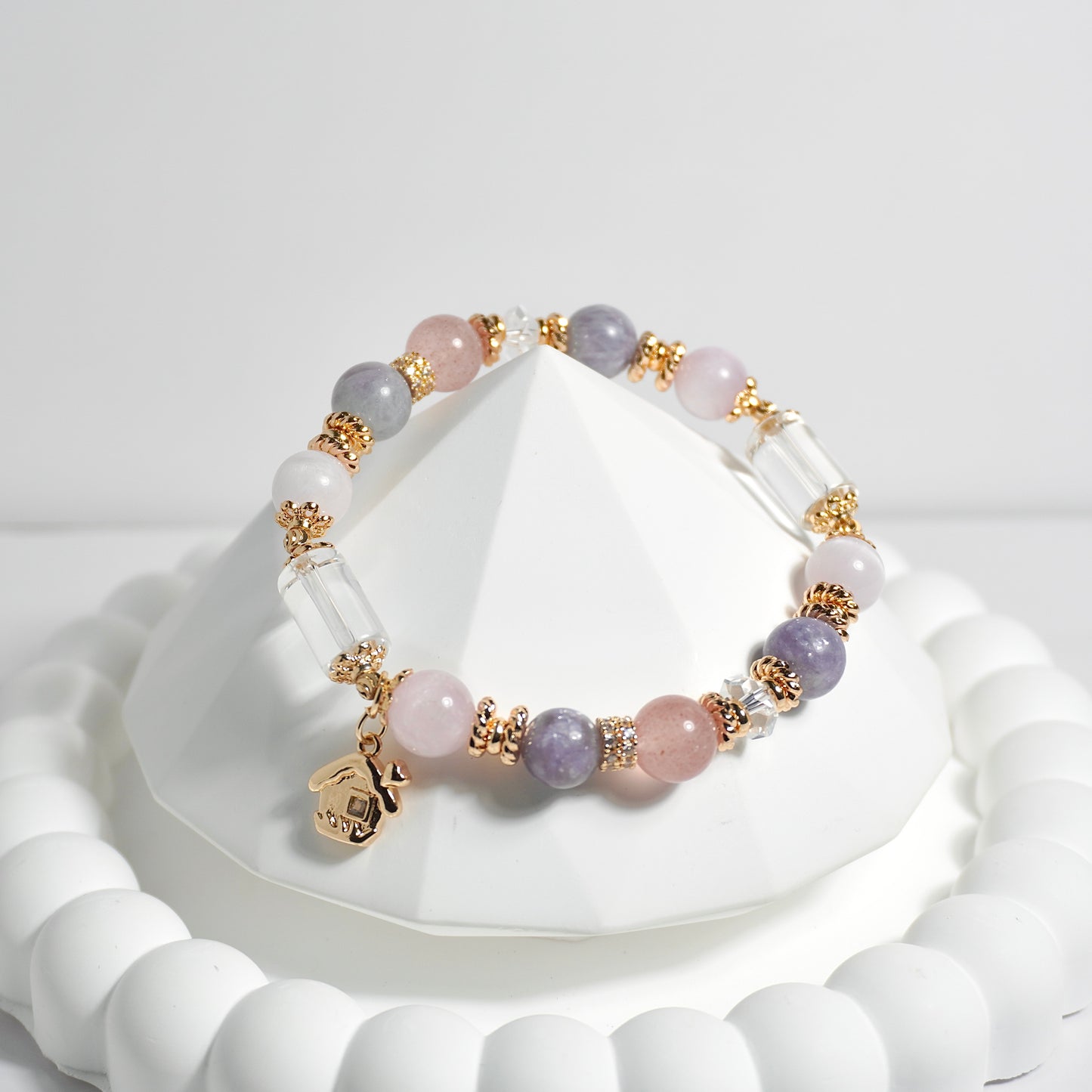Clear Quartz, Kunzite, Purple Mica & Strawberry Quartz Crystal Bracelet