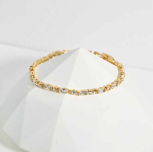 Rectangular Tennis Bracelet | Gold (White Zircon)