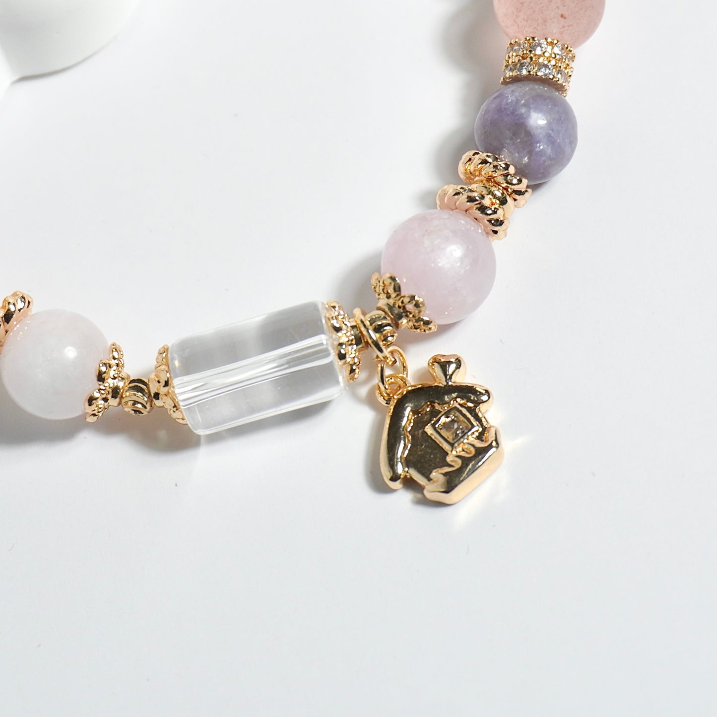 Clear Quartz, Kunzite, Purple Mica & Strawberry Quartz Crystal Bracelet