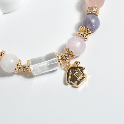 Clear Quartz, Kunzite, Purple Mica & Strawberry Quartz Crystal Bracelet
