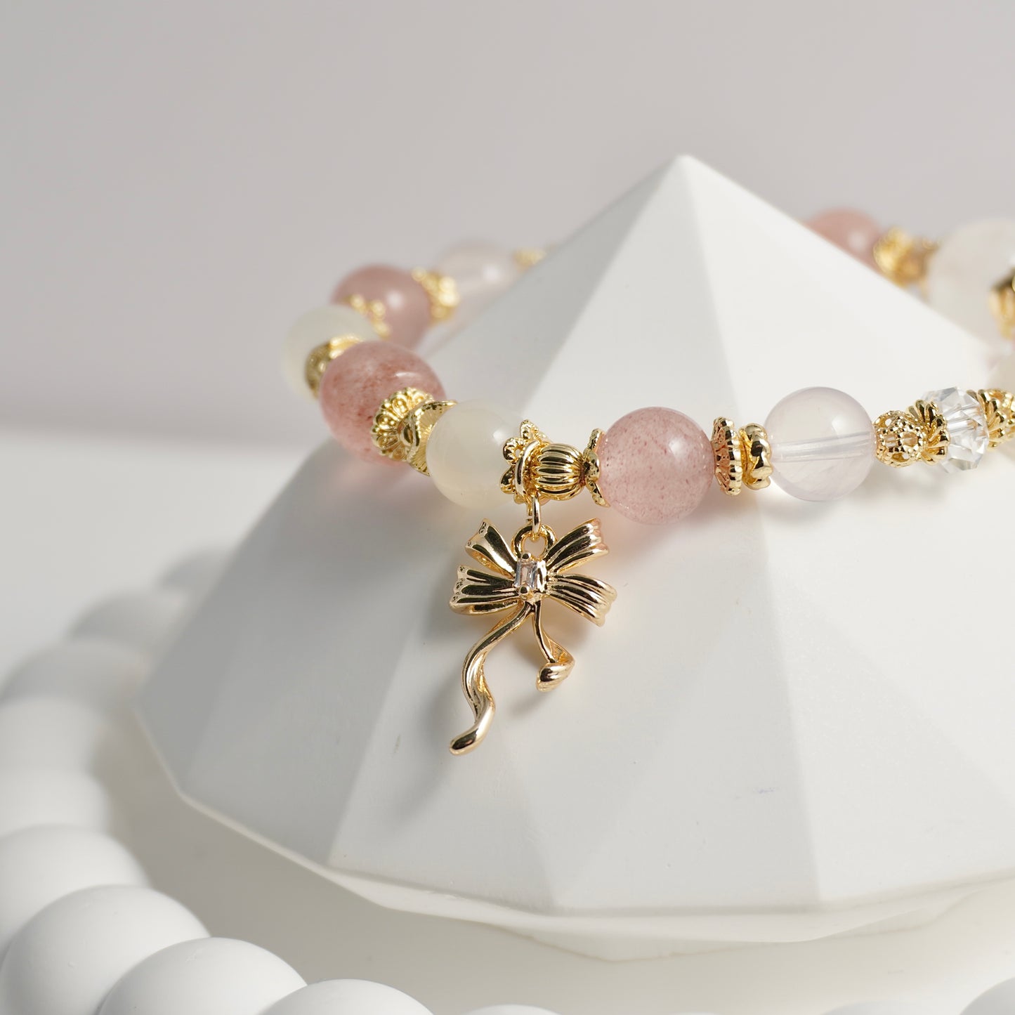 White Phantom Quartz, Strawberry Quartz, White Moonstone, Clear Quartz & Rose Quartz Crystal Bracelet
