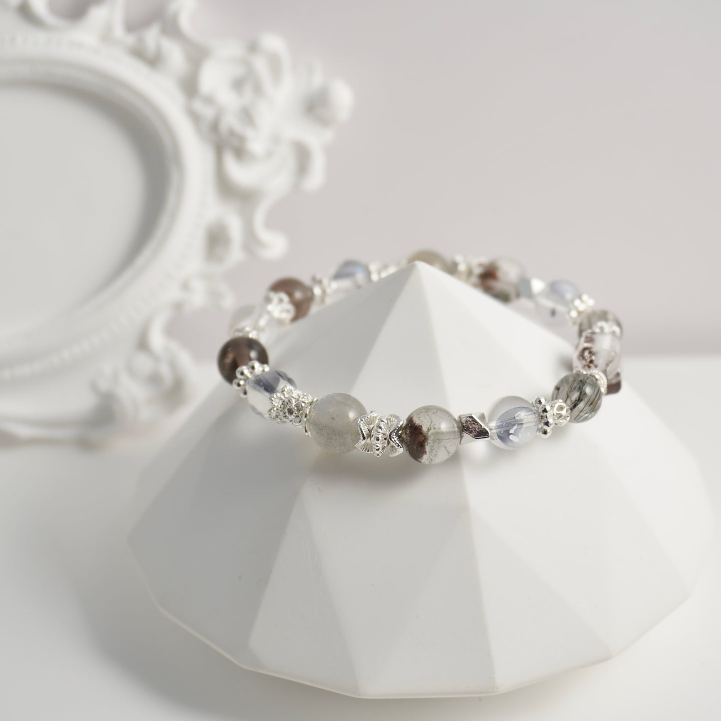 Protection, Clarity & Strength | Phantom Quartz, Black Rutilated Quartz, Herkimer Diamond & Clear Quartz Crystal Bracelet