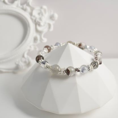Protection, Clarity & Strength | Phantom Quartz, Black Rutilated Quartz, Herkimer Diamond & Clear Quartz Crystal Bracelet