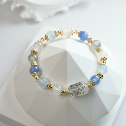 Clarity, Courage & Inner Balance | Venom Super 7, Kyanite, Aquamarine, White Agate & Labradorite Crystal Bracelet