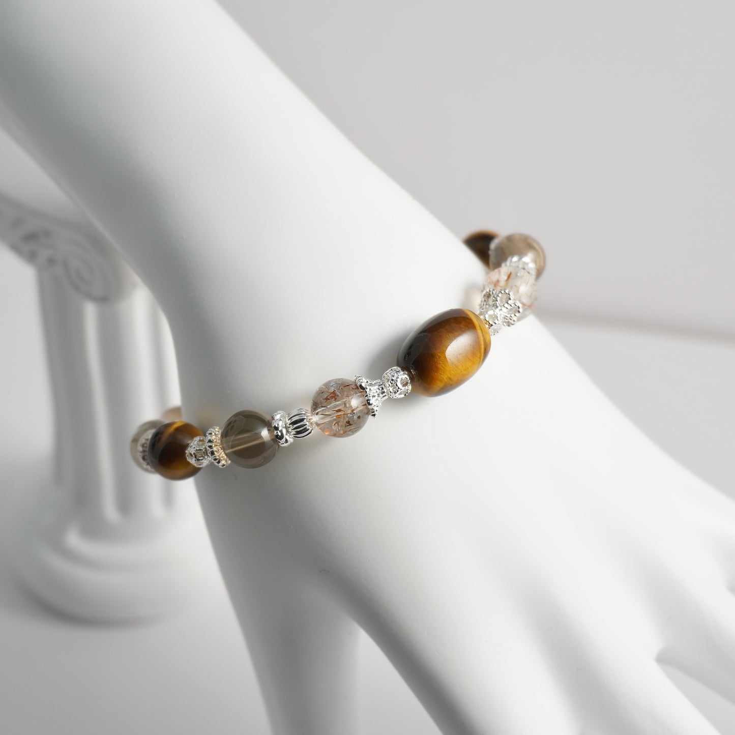 Yellow Tiger’s Eye, Black Gold Super 7 & Smoky Quartz Crystal Bracelet