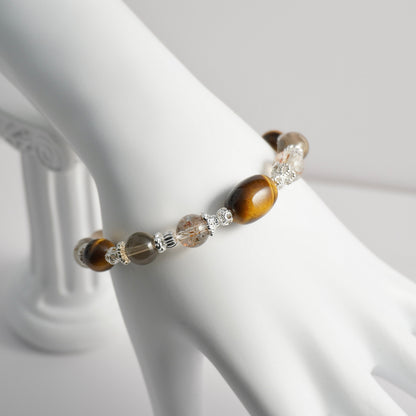Yellow Tiger’s Eye, Black Gold Super 7 & Smoky Quartz Crystal Bracelet
