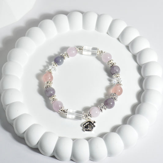Clear Quartz, Kunzite, Purple Mica & Strawberry Quartz Crystal Bracelet