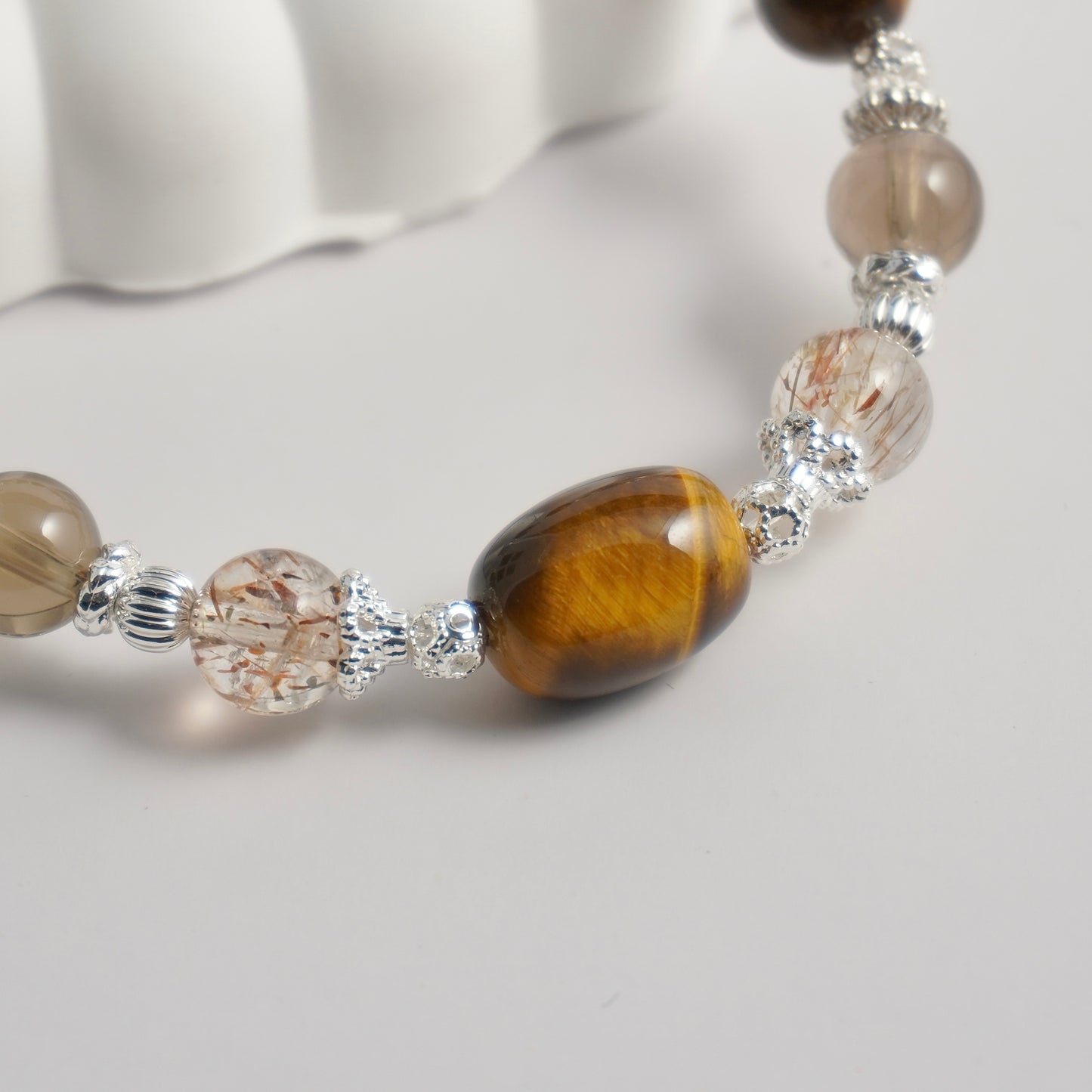 Yellow Tiger’s Eye, Black Gold Super 7 & Smoky Quartz Crystal Bracelet