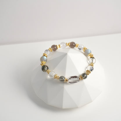 Protection, Clarity & Strength | Phantom Quartz, Black Rutilated Quartz, Herkimer Diamond & Clear Quartz Crystal Bracelet