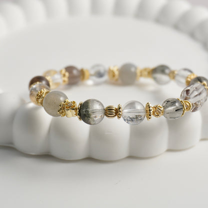 Protection, Clarity & Strength | Phantom Quartz, Black Rutilated Quartz, Herkimer Diamond & Clear Quartz Crystal Bracelet