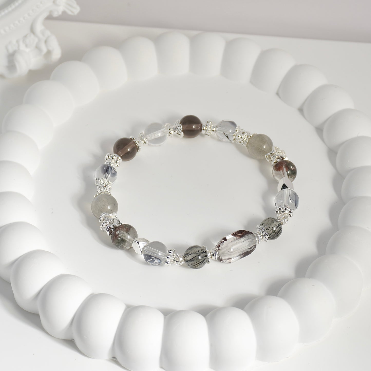 Protection, Clarity & Strength | Phantom Quartz, Black Rutilated Quartz, Herkimer Diamond & Clear Quartz Crystal Bracelet