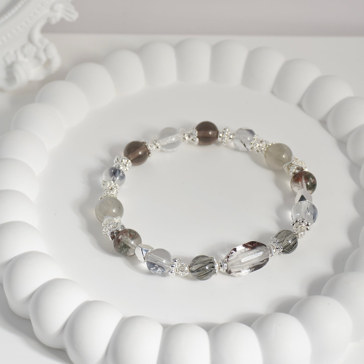 Protection, Clarity & Strength | Phantom Quartz, Black Rutilated Quartz, Herkimer Diamond & Clear Quartz Crystal Bracelet