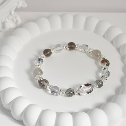 Protection, Clarity & Strength | Phantom Quartz, Black Rutilated Quartz, Herkimer Diamond & Clear Quartz Crystal Bracelet
