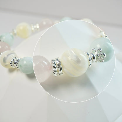 Harmony & Calmness | Rose Quartz, Shell bead & Green Angel Larimar Crystal Bracelet